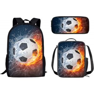 CHECARZHN--NO1-Lot De 3 Sacs À Dos 3D Motif Loup Bleu Galaxie + Sac À Déjeuner Thermique + Trousse À Crayons Pour Enfants, Garçons Et Filles, Cadeaux De Rentrée Scolaire, Motif Ballon De Football - Neuf
