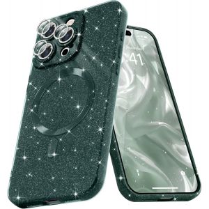 Sjzg-Coque Magn&eacute;tique Pour Iphone 16 Pro Etui &Agrave; Paillettes Brillant Compatible Avec Magsafe Charge Sans Fil Housse De Protection Antichoc Pour Appareil Photo Glitter Silicone Tpu Souple,Vert - Neuf