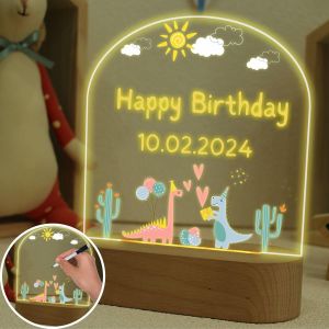 Veilleuse Dinosaure Enfant, Kawaii Deco Chambre, Acrylique Tableau Lumineux Message Led, Lampe De Chevet Avec Motif Dessin Anim&eacute; Dinosaure, Veilleuse Lit Bebe - Neuf