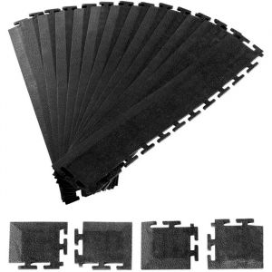 Kit de Bordures pour Dalles de Sol de Garage-Duoku-Comprenant 12 Bords et 4 Coins-Modulaires et Embo&icirc;tables-en PVC-Noir - Neuf