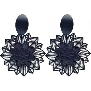 Boucles D'oreilles Pendantes Fleur Noire Boho Goutte D'eau Grande Fleur Ouverte Gothique Pétale Floral Mariage Bijoux Pour Femmes[H328] - Neuf
