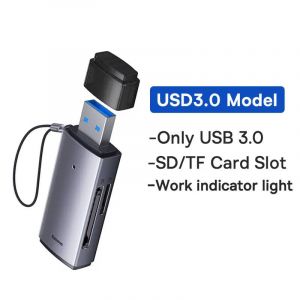 Lecteur de carte Baseus USB C & USB3.0 vers SD Micro SD TF dispositif de carte mémoire 104 mo/s 2 to lecteur de carte intelligent pour accessoires d'ordinateur portable--USB 3.0 Only - Neuf