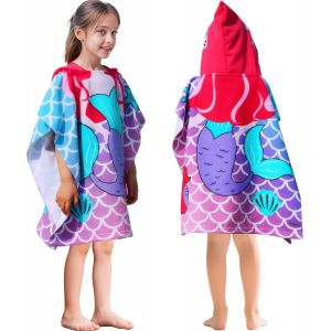 TZF-Serviette de Bain Enfants, Poncho de Bain Filles, 60x60cm Animaux Motifs Microfibre Absorbant Doux et Absorbant Peignoir de Bain pour Bain Piscine Plage, pour 2-6 Ans - Neuf