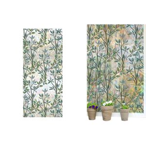 Autocollant pour fen&ecirc;tre &agrave; motif de feuilles et branches vertes - Film statique d'intimit&eacute; pour surfaces vitr&eacute;es - Neuf