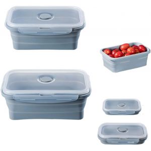 Kalanka-Bo&icirc;te &Agrave; Lunch En Silicone - Lot De 2 Bo&icirc;tes De Rangement Alimentaire Pliables Et R&eacute;utilisablesen Silicone Sans Bpa Pour Le Camping, La Randonn&eacute;e, Bleu Et Vert (550 Ml Et 800 Ml) - Neuf