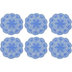 Eryi-Napperons Au Crochet, 6pcs 8"" - Dessous De Table En Coton Crocheté À La Main, Napperons En Dentelle Ronde Avec Motifs Floraux Pour Décoration De Mariage (Bleu) - Neuf