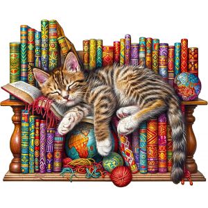 KASFL-Puzzles En Bois,Puzzle Animaux,Le Chat Qui Dort Puzzle Wooden Forme Animaux,Avec Bo&icirc;te-Cadeau En Bois - Neuf