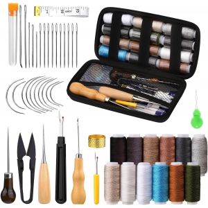 Yemaesre-Kitde Couture Du Cuir, 48 Pièces Kit De Réparation De Rembourrage, Kit D'outils D'artisanat Poinçon De Couture, Aiguilles À Coudre En Cuir, Kit D'outils De Couture En Cuir Pour Débutants - Neuf