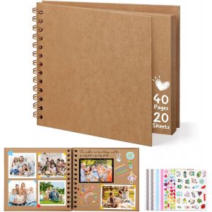 Album Photo Scrapbooking,6-Inch Album Photo Personnalisable,Carr&eacute;e Diy Livre Scrapbooking Avec 5 Autocollants,Livre D'or Anniversaire Photo Pour Mariage Et B&eacute;b&eacute;s,Marron,40 Pages - Neuf