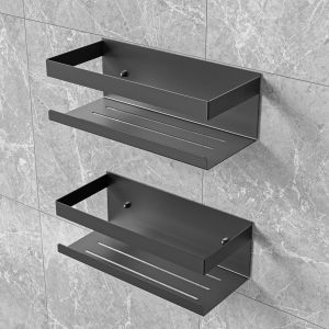 MEVRONISSHOP-Etagere Douche sans Percage, 2 PCS Rangement Douche en Acier Inoxydable SUS304, Etagere Salle de Bain pour Le Gel Douche et Le Shampooing (Nero - 2 PCS) - Neuf