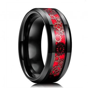 Bague En Acier Inoxydable Gear Patch Pour Homme Et Femme, Bijou Tendance Pour Rendez-Vous, Soiree Dansante, Noir Et Rouge - Neuf
