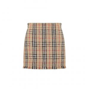 Jupe Mini En Laine Mélangée Vintage Beige Burberry - Neuf