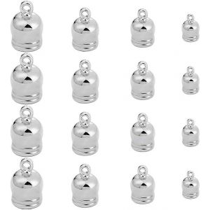 1 Boîte De 48 Embouts De Cordon À Pompons En Cuir Argenté Et Laiton, À Coller, Pour La Fabrication De Bijoux. - Neuf