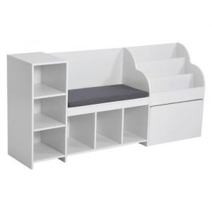 Banc De Rangement-Duoku-Pour Enfants 170 X 40 X 80 Cm, Biblioth&egrave;que En Bois Avec Espace De Rangement Pour Jouets, Blanc - Neuf