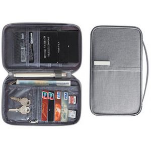 Porte-passeport et sac de rangement pour documents - Tissu Oxford gris - Neuf