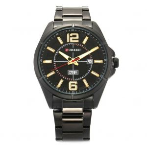 Montre D'affaires En Alliage Cadran Rond Affichage Analogique Montre-Bracelet &Agrave; Quartz Noir Et Dor&eacute; - Neuf