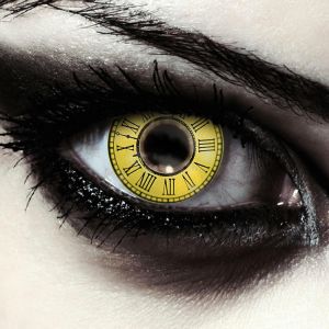 Kgabery-Lentilles De Couleur Jaune Pour Halloween Costume, Avec Motif D'horloge, 1 Paire (2 Pcs), Sans Correction + Étui À Lentilles ""Kurumi - Neuf