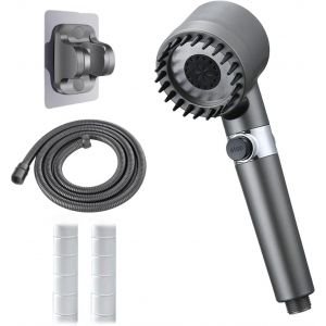 CAP-Pommeau de douche avec filtre, pommeau de douche avec tuyau, 3 types de jet haute pression, douchette à économie d'eau, pommeau de douche avec fonction d'arrêt, pour eau dure, chlore, métaux lour - Neuf