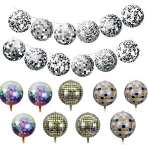 1 Bannière Disco Argentée,Ballon Disco 9Pcs,22 Pouces Énormes Ballons Aluminium 4D,Décoration De Plafond Pour Rock Hippie Decoration Disco Ballons Pour Party - Neuf