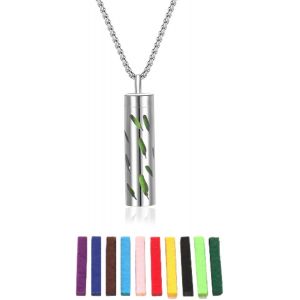 Collier D'huiles Essentielles Pour Femmes, Collier Pendentif D'aromath&eacute;rapie En Acier Inoxydable Avec 10 Tampons En Feutre, Cadeau De Bijoux D'huiles Essentielles Pour Femmes Et Hommes (E) - Neuf