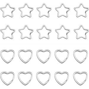 KAL-Anneaux Fendus En Métal Anneaux Porte Clef Étoile Anneau Porte-Clés Métal C?ur Mini Porte-Clés Stable,Comme Porte-Clés Et Artisanat,10 Pièces En Forme De C?ur,10 Pièces En Forme D'Étoile - Neuf