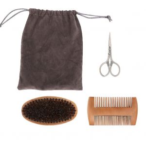 Kit De Barbe Brosse À Barbe Double Face Coiffage Peigne Ciseaux Kit De Modelage Pour Hommes (3 Pcs / Set) - Neuf