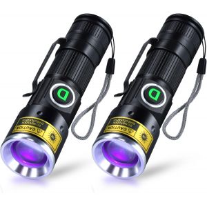 Uv Torch Usb Rechargeable 395nm,Black Light Ultraviolet Led Portable Mini Zoomable,Spot Detector,Cat Urine,Fluorescent,Amber,Epoxy Resin,Pack Of 2 - Neuf