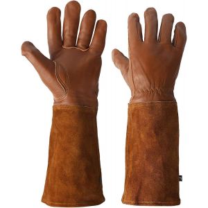 Gants de jardinage r&eacute;sistants aux &eacute;pines et coupures, protection longue jusqu'&agrave; l'avant-bras, en cuir de vache durable, id&eacute;aux pour la taille de rosiers, cactus et buissons &eacute;pineux, jaune, taille M - Neuf