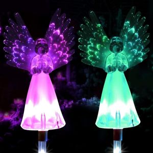 Lot De 2 Lampes Solaires Anges &Eacute;tanches Pour Jardin, D&eacute;coration De Jardin, Lampes Lumineuses Avec Ailes D'ange, Lumi&egrave;res Solaires Led Multicolores Changeantes, Pour Ext&eacute;rieur, Jardin, Chemin - Neuf