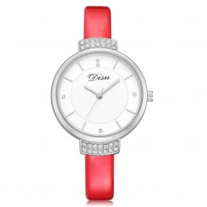 Disu Alliage Bo&icirc;tier Pu Bracelet Quartz Mouvement Analogique Cadran Rond Montre-Bracelet (Rouge) - Neuf