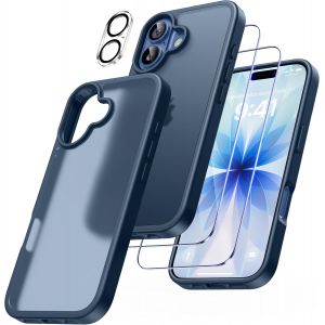 4 En 1 Coque Pour Iphone 17 Avec 2 Verre Tremp&eacute; Et 1 Cam&eacute;ra Protecteur, [Coussin D'Air Int&eacute;gr&eacute;] Antichoc Antirayures Bumper Protection Housse Pour Iphone 17 6.3"", Bleu Fonc&eacute; - Neuf