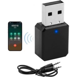 MEVRONISSHOP-Adaptateur USB Bluetooth 5.1 Voiture avec Sortie AUX et USB R&eacute;cepteur Bluetooth Plug and Play avec C&acirc;ble Audio 3,5 mm pour Haut-Parleurs et Appels Mains Libres Casque TV Voiture et Cha&icirc;n - Neuf