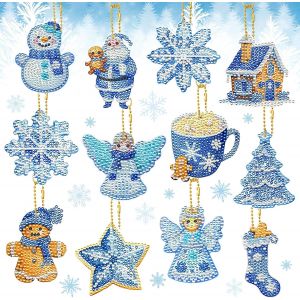 Ayuhr-Diamond Painting Enfant, 12 Pièces Porte Clé Noel, Diy Painting Diamant Porte Clé Noel, Breloque Peinture Au Diamant Cadeau Fille Garçons, Arbre De Noël, Cheminée, Décorations De Sac À Dos - Neuf