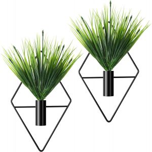 ERYI-2 Pièces Jardinières Suspendues En Métal Vase Mural Géométrique Avec Plante Artificielle Porte-Plante Suspendu Moderne Pot À Suspendre Géométrique Pour Décoration (Noir, Plante Aquatique) - Neuf