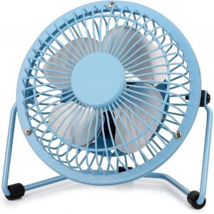 Petit ventilateur de bureau USB 4 pouces, mini ventilateur silencieux, cadre en métal, flux d'air puissant et angle d'inclinaison réglable à 360°, ventilateur de bureau personnel (1 pièce, bleu) - Neuf