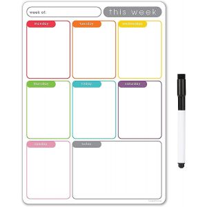 Planificateur hebdomadaire magnétique TMS A4,calendrier de réfrigérateur à lingettes sèches Tableau blanc pour l'organisation des tâches quotidiennes,la planification des repas ou les plans d'affaires - Neuf