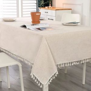 Nappe Rectangulaire Beige Nappe De Table En Coton Et Lin Avec Glands, Linge De Table 300 X 140 Cm (Rectangulaire)Be Chemin De Table - Neuf