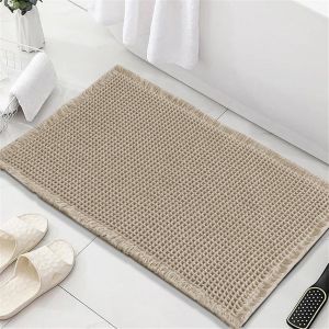 KAL-Tapis De Bain Antidérapant, Tapis Salle De Bain Super Absorbant Gaufré Tapis Douche Séchage Rapide Tapis De Baignoire Microfibre Moelleux Tapis Absorbant, 50X80 Cm, Marron - Neuf