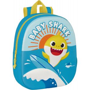KALANKA-Baby Shark - Sac à dos d'école, avec design 3D, adaptable au chariot, idéal pour les enfants de différents âges, confortable et polyvalent, qualité et résistance, 27 x 10 x 33 cm, couleur ble - Neuf
