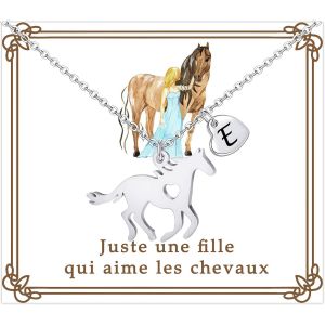 Kal-Cadeaux De Chevaux Pour Filles - Collier De Cheval En Acier Inoxydable Pour Filles Collier Délicat Avec Pendentif Cheval En Forme De C?ur Et 26 Initiales Bijoux Pour Amoureuses Des Chevaux - Neuf