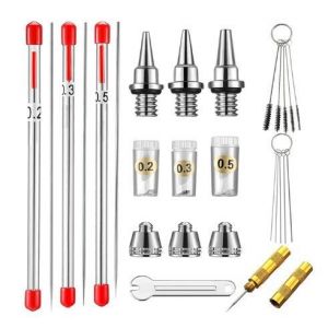 Kit de 7 aiguilles pour aérographe (0,2 mm/0,3 mm/0,5 mm), buse universelle de remplacement pour aérographe, buse et aiguille, clé spéciale, avec kit de nettoyage. - Neuf