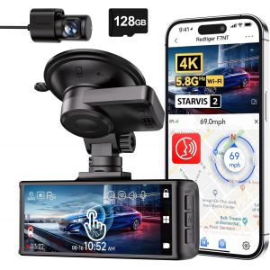 KPLE-Satrvis 2 Caméra De Voiture 4K,Écran Tactile 3,18 Pouces,Carte Mémoire 128Go,Gps Et Caméra De Voiture Wifi 5,8G,Contrôle Vocal,Vision Nocturne Uhd 2160P,Moniteur De Stationnement (F7Nt) - Neuf