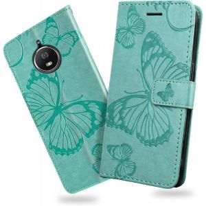 Kal-Coque Pour Moto G5s, Papillon Imprim&eacute; Housse En Cuir Pu Magn&eacute;tique Portefeuille, &Eacute;tui &Agrave; Rabat Pour Moto G5s, Vert - Neuf