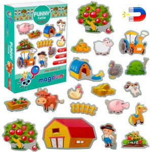 KAL-19 Pcs Ferme Dr&ocirc;le Aimant Enfant - Animaux Magnetique - Magnet Enfant - Jeux Aimant&eacute; Enfant - Magnet Frigo Enfant - Jeu Magnetique Enfant - Animaux Aimant&eacute;s - Magn&eacute;tique Enfant- Magnet Animaux - Neuf