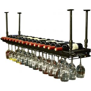 SUBZONAL-Plafond casier &Agrave; Vin LINLINZ Casiers &Agrave; Vin Au Plafond Suspendus Porte-Verres &Agrave; Pied, Hauteur R&eacute;glable &Eacute;tag&egrave;re De D&eacute;cor pour Les Bars, Restaurants, Cuisines, 2 Coloris (Color : Black) - Neuf