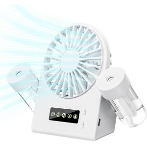 Ventilateur de Table avec 2 humidificateurs à pulvérisation, Ventilateur Portable avec 4 Vitesses de Vent Réglables, Ventilateur Silencieux avec Affichage LED Pour la Maison, le Bureau-Blanc - Neuf