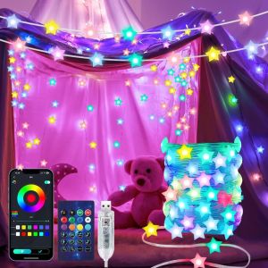 KAL-Guirlande Lumineuse Intelligente Étoil, 10 M 66 Led Guirlande Lumineuse Extérieur/Intérieur, Changement De Couleur, Alimentée Par Usb, Avec Application, Décoration De Fête D'Halloween, Noël - Neuf