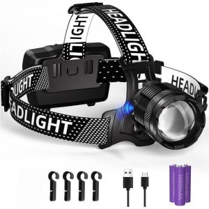 Lampe Frontale Led Rechargeable,Ultra Puissante 100000 Lumens 4 Modes Lampe Frontale Avec Capteur,Batterie 9000mah Zoom Ip65 &Eacute;tanche Angle De 90 &deg; R&eacute;glable Pour Camping En Ext&eacute;rieur - Neuf
