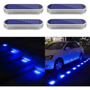 Lampe Solaire Exterieur, Lampe Solaire Exterieur Jardin 360 &deg; Led Lumiere Solaire Exterieur Ip68 &Eacute;tanche Avec Auto On/Off Decoration Jardin Exterieur, 40 Lm Lumi&egrave;re Bleue Lampe Solaire, 4 Pcs - Neuf