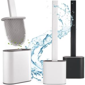 Brosse Toilettes WC-Brosse WC-Balai Toilette WC-Brosse WC Silicone et Supports-Balayette WC Ventilée-Brosse Toilette Montage Mural/au Sol-Antibactérienne Brosse de Toilette (Blanc) - Neuf
